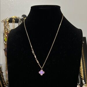 Chic Gold Necklace with Purple Clover Pendant
